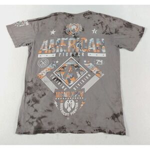 American Fighter Shirt Mens Large Gray V-Neck Graphic Camo Logo Tee Training MMA